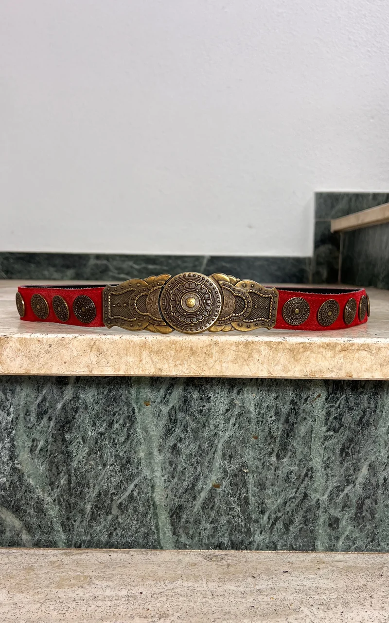 Vintage Red Suede & Ornate Brass Belt
