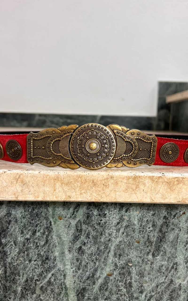 Vintage Red Suede & Ornate Brass Belt
