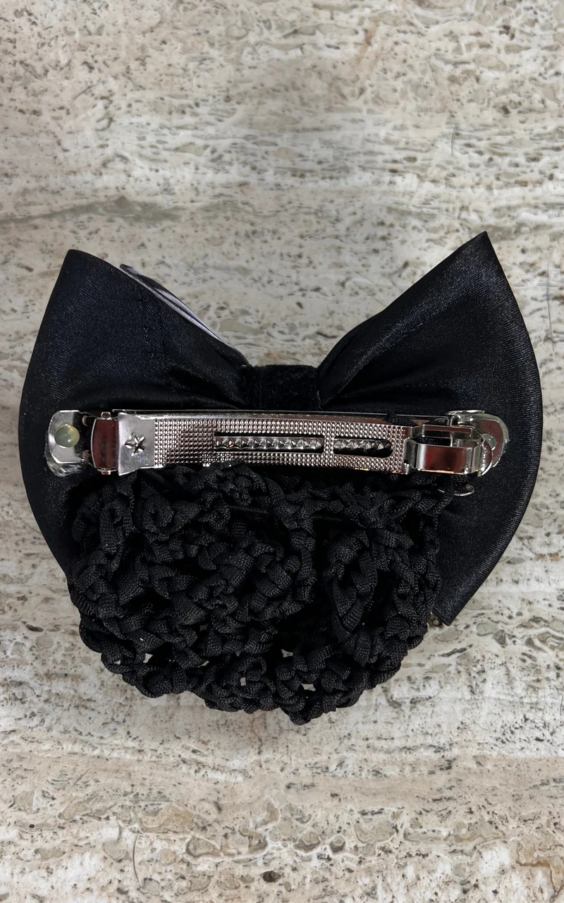 Vintage Black & White Hair Clip with Hair Net