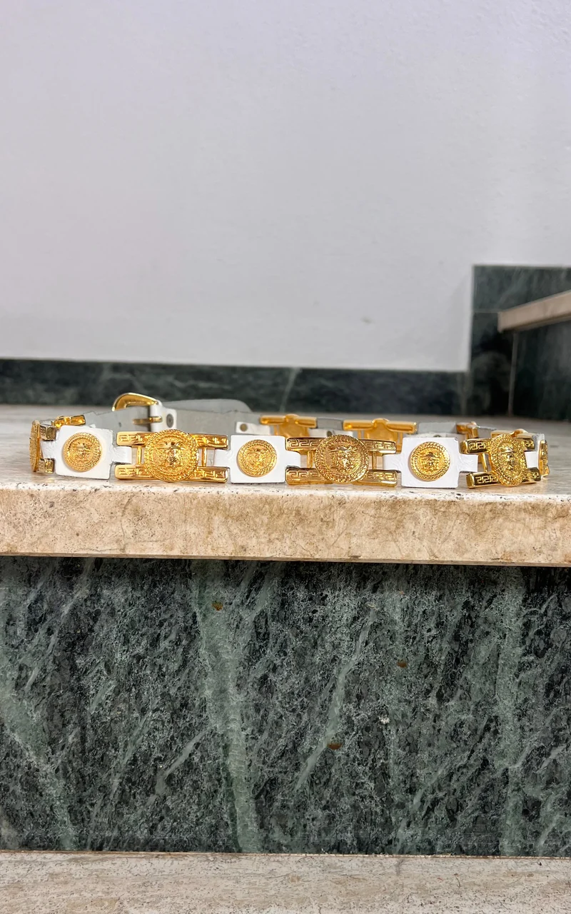 Vintage White and Gold Medusa Belt