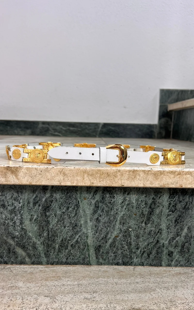 Vintage White and Gold Medusa Belt