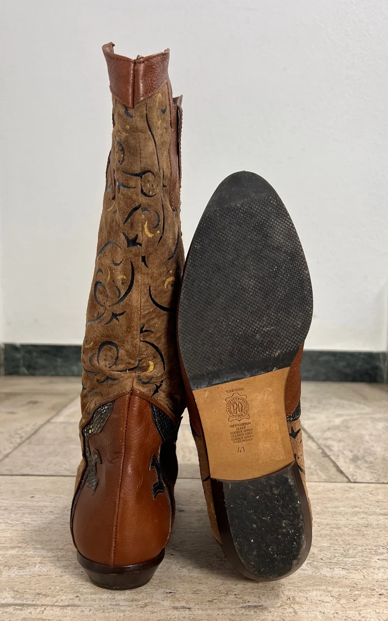 Vintage Western Leather Boots - Embroidered and Textured Detail 41