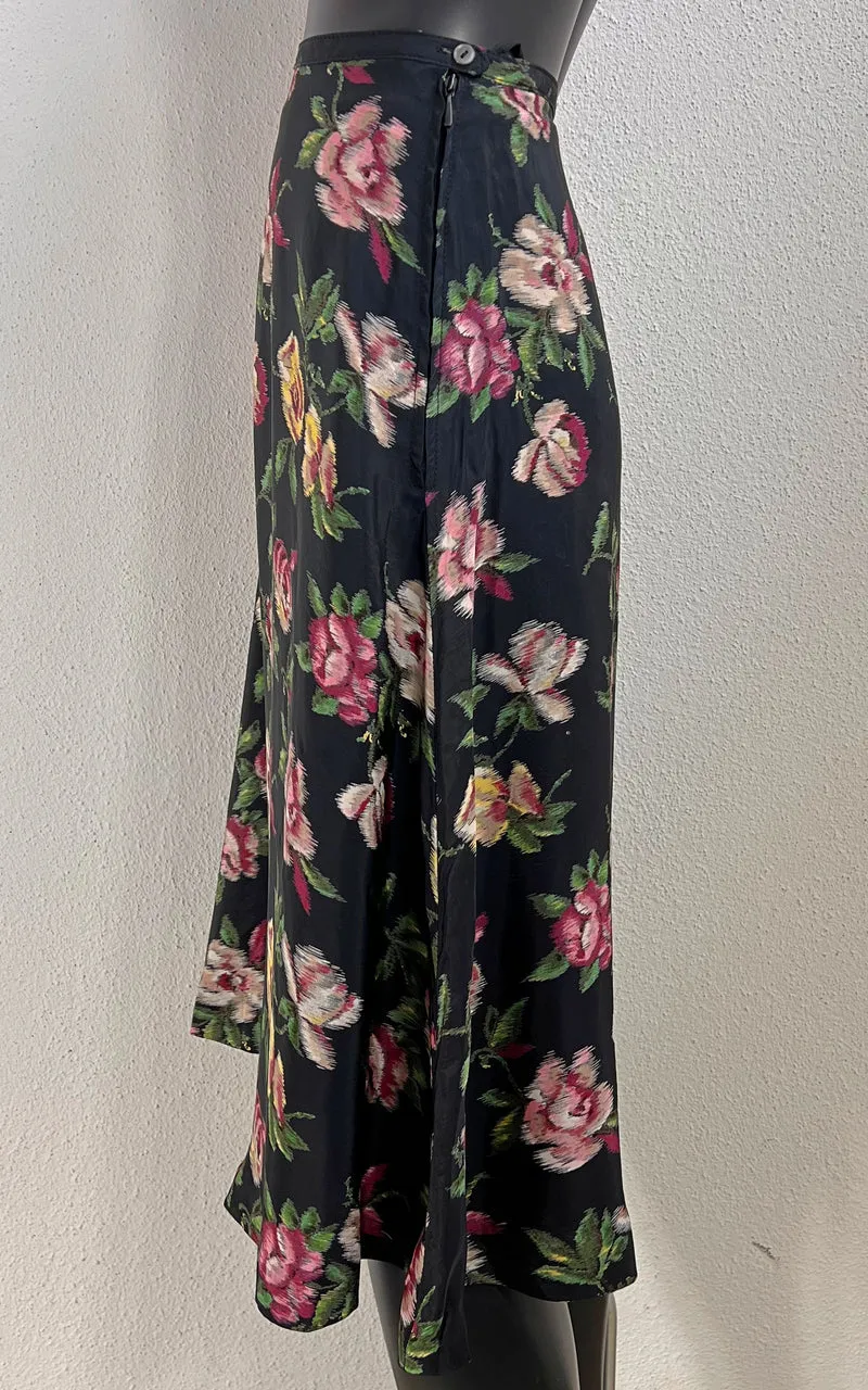 Vintage 40s Flower Silk Skirt