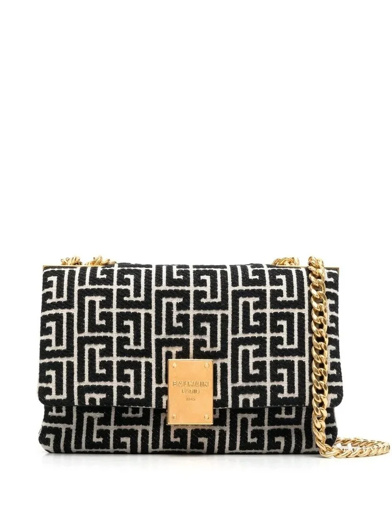 Balmain Tasche Damen 1945 Soft Small Bag Jacquard Monogram Schwarz DN1BJ778TJNA