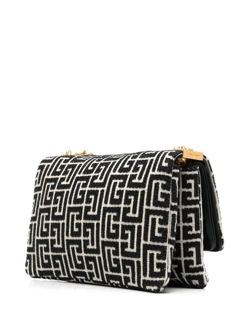 Balmain Tasche Damen 1945 Soft Small Bag Jacquard Monogram Schwarz DN1BJ778TJNA