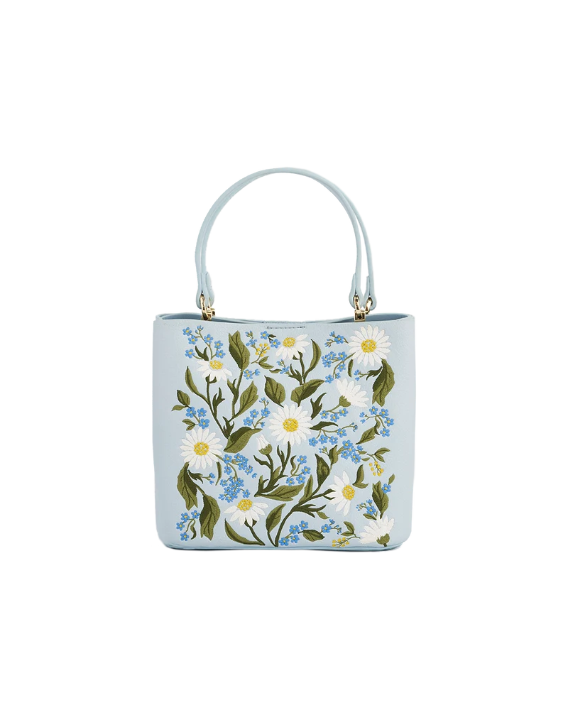 Emma Forget Me Not Blue Embroidered Bucket Bag