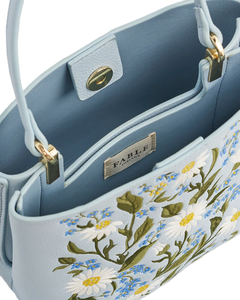 Emma Forget Me Not Blue Embroidered Bucket Bag