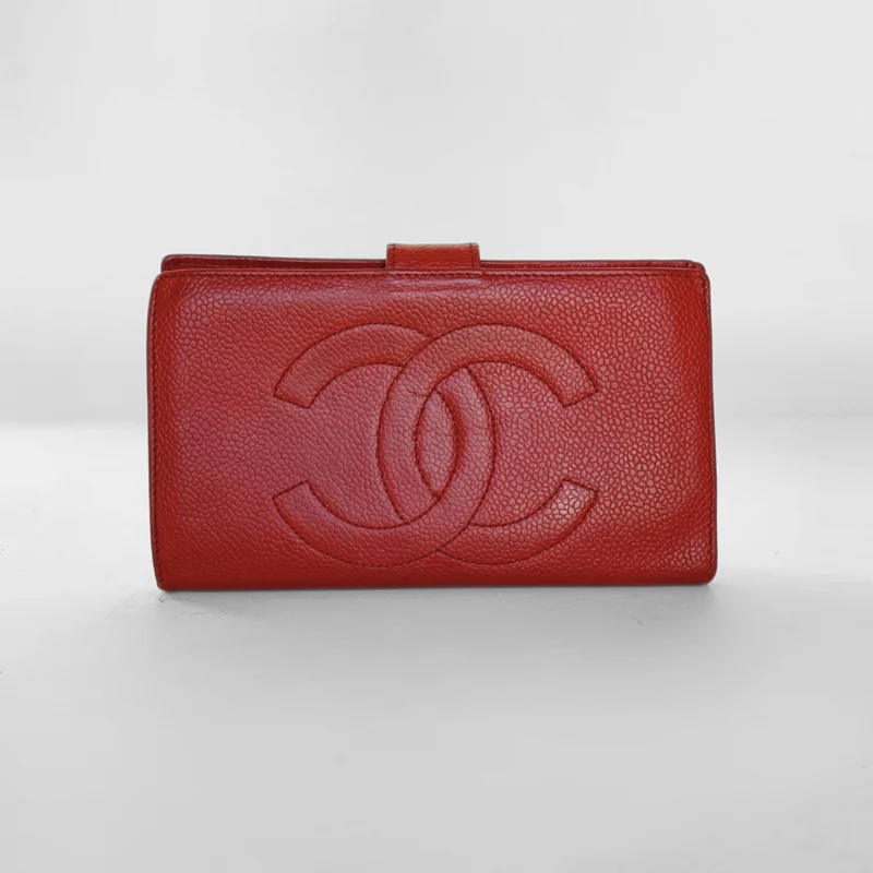 Chanel Caviar CC French Long Wallet in Rot