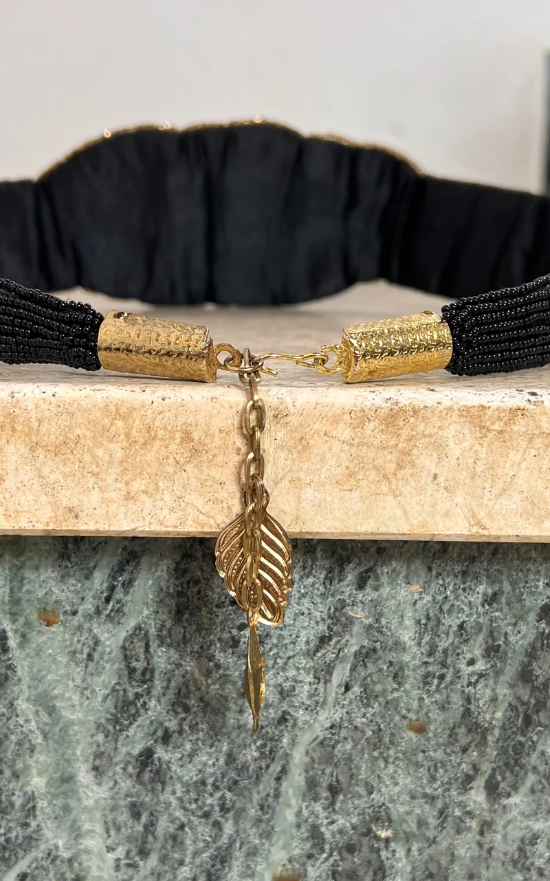 Vintage 70s Beaded Floral Waist Belt