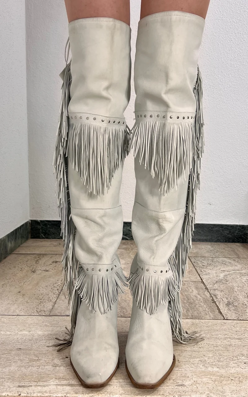 Vintage Fringed Suede Leather Boots 38