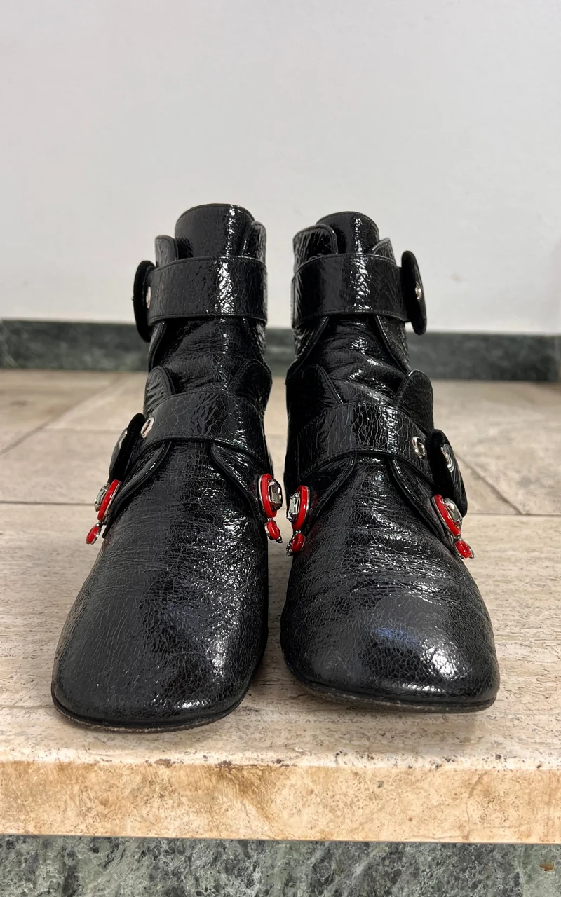 Christian Dior Black Crackle Patent Leather Ankle Boots 39,5 ( 2016 )