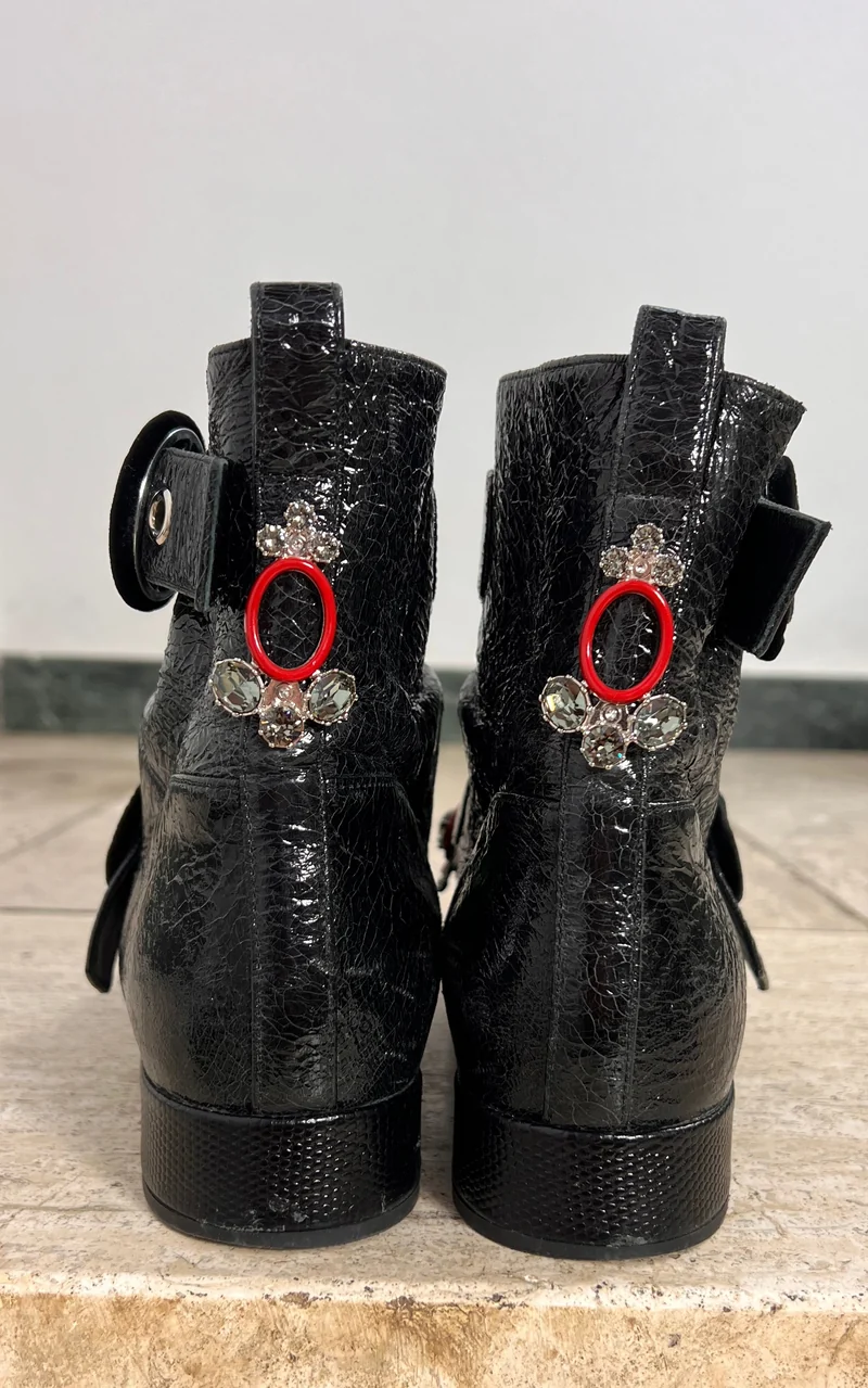 Christian Dior Black Crackle Patent Leather Ankle Boots 39,5 ( 2016 )