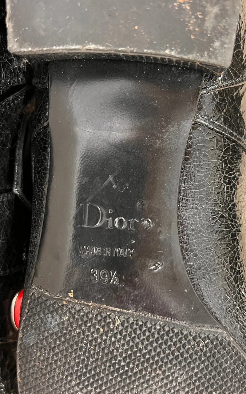 Christian Dior Black Crackle Patent Leather Ankle Boots 39,5 ( 2016 )