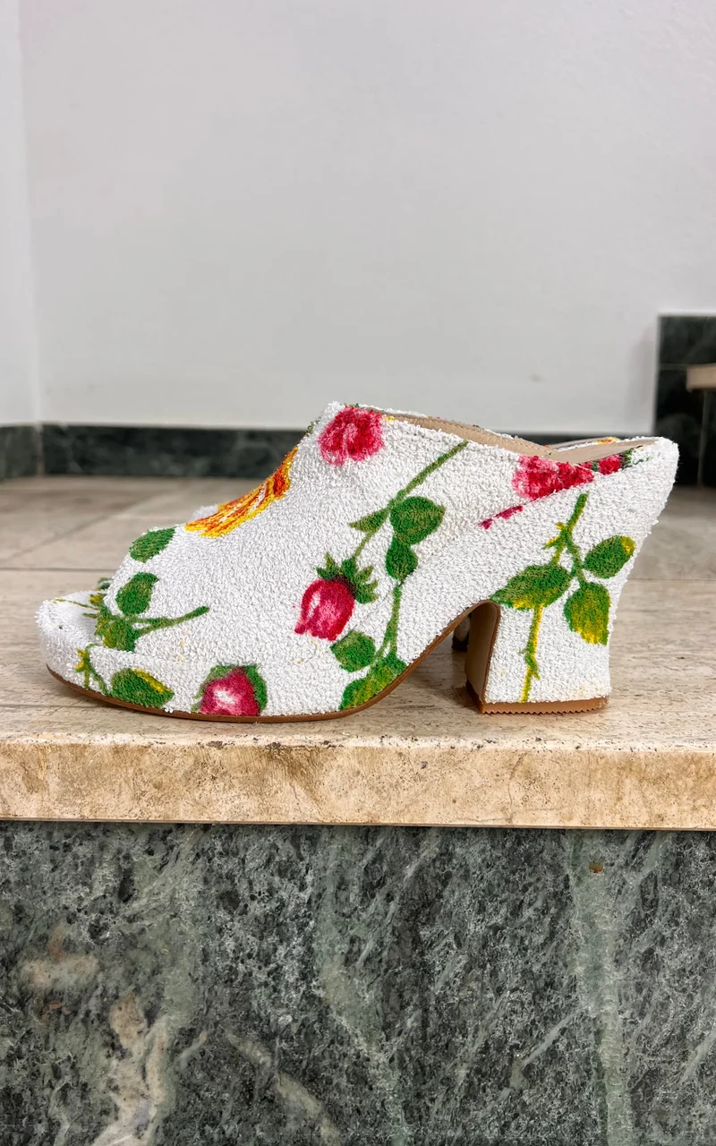 Vintage 90s Red or Dead Floral Mules 40