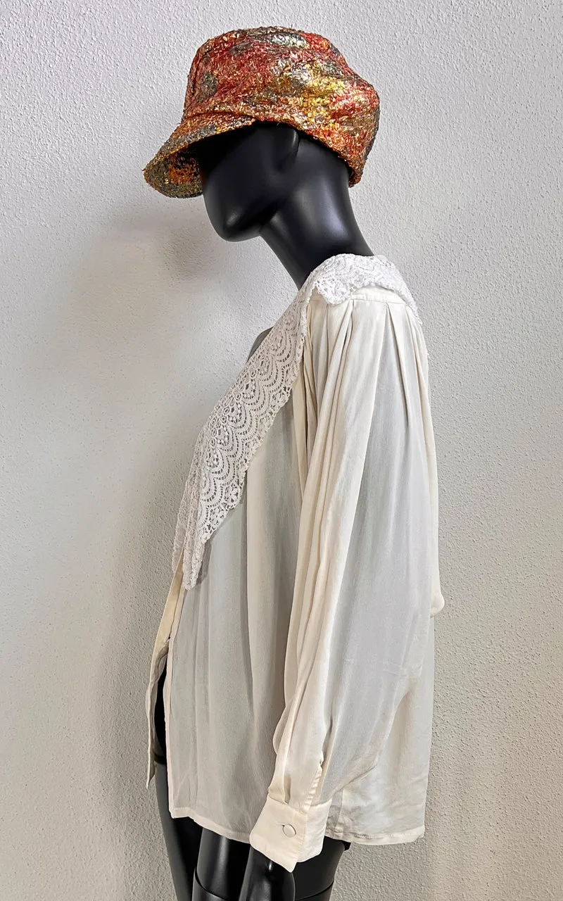 Vintage Lace Collar Silk Blouse