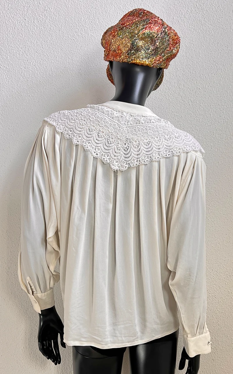 Vintage Lace Collar Silk Blouse