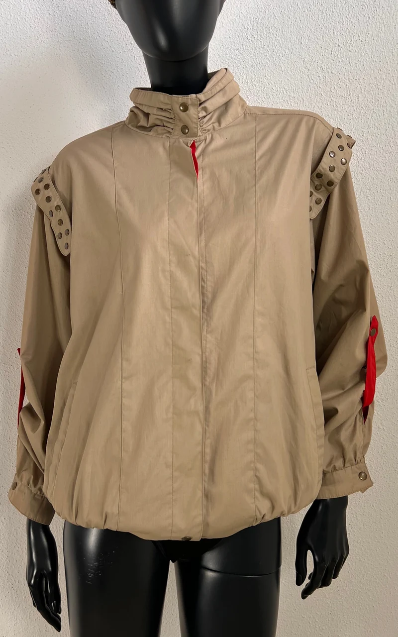 Vintage Beige Studded Jacket with Red Accents