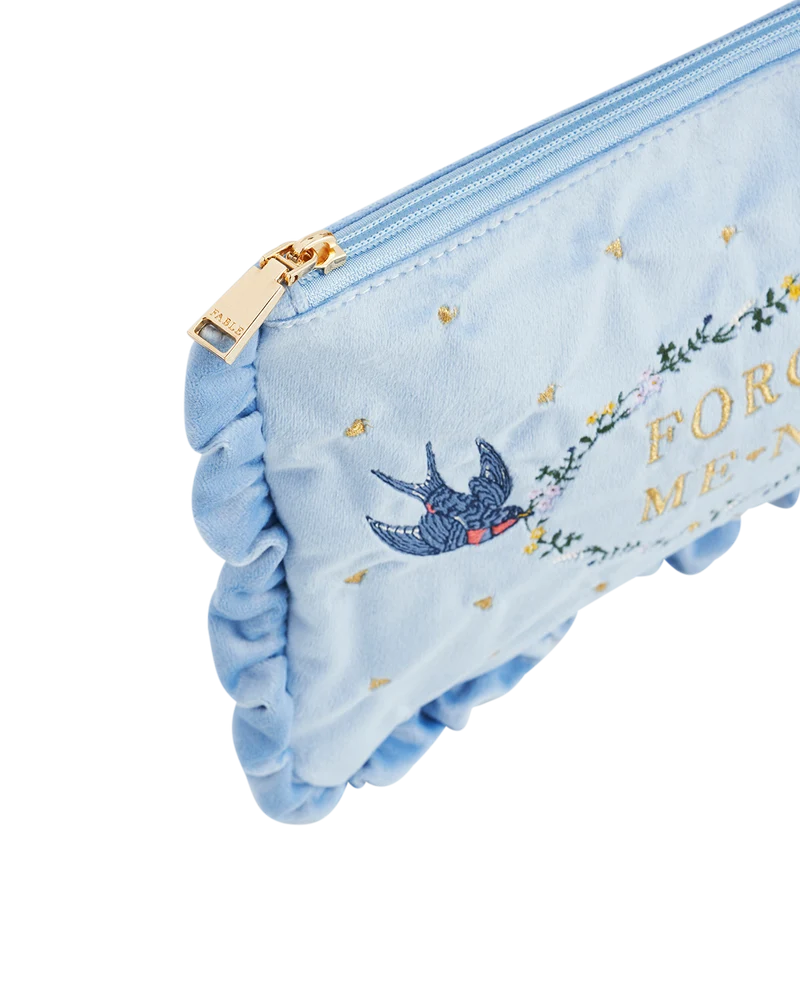 Blue Forget Me Not Velvet Embroidered Pouch