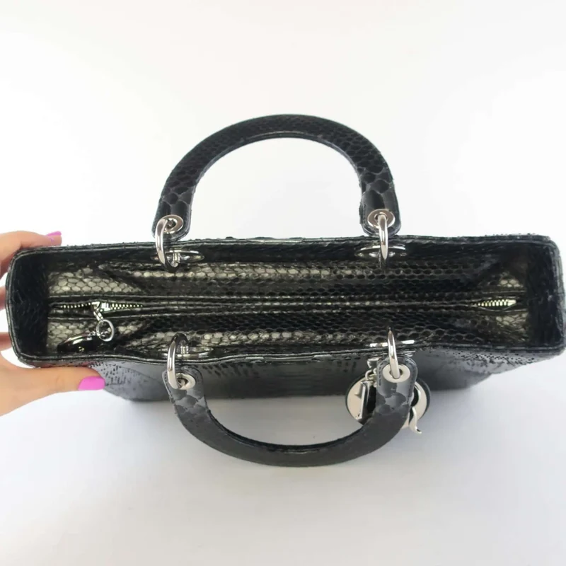 Christian Dior Black Python Large Lady Dior Bag
