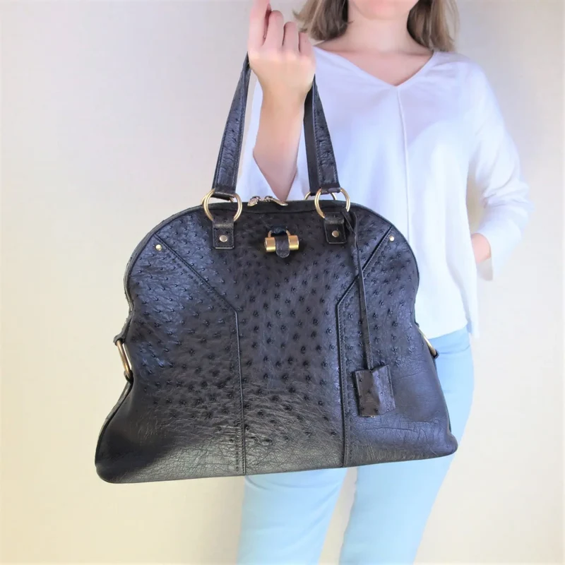 Yves Saint Laurent YSL Large Ostrich Muse Bag