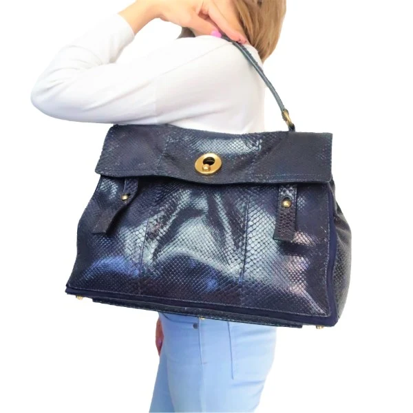 YSL Saint Laurent Blue Python Leather Muse 2 Handbag