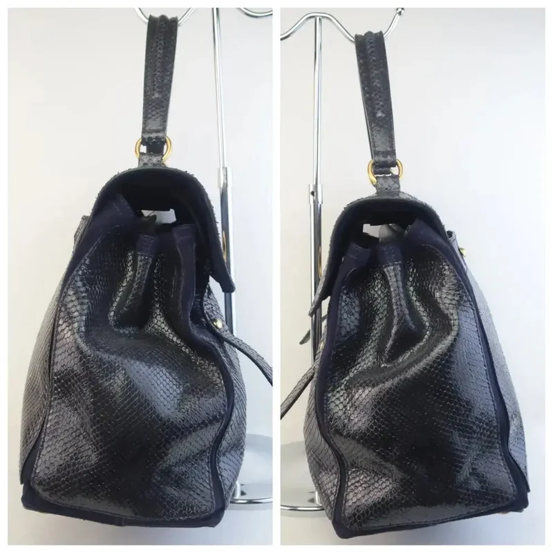 YSL Saint Laurent Blue Python Leather Muse 2 Handbag