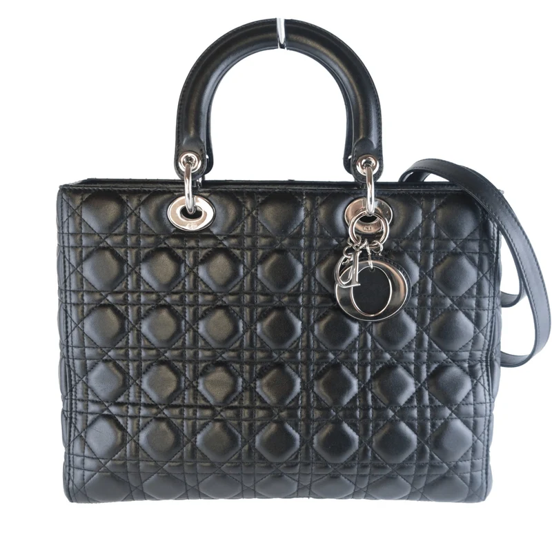 Christian Dior Black Cannage Lambskin Large Lady Dior Shoulder Bag