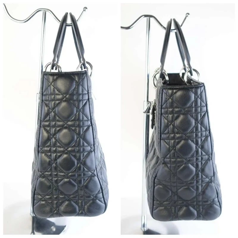 Christian Dior Black Cannage Lambskin Large Lady Dior Shoulder Bag