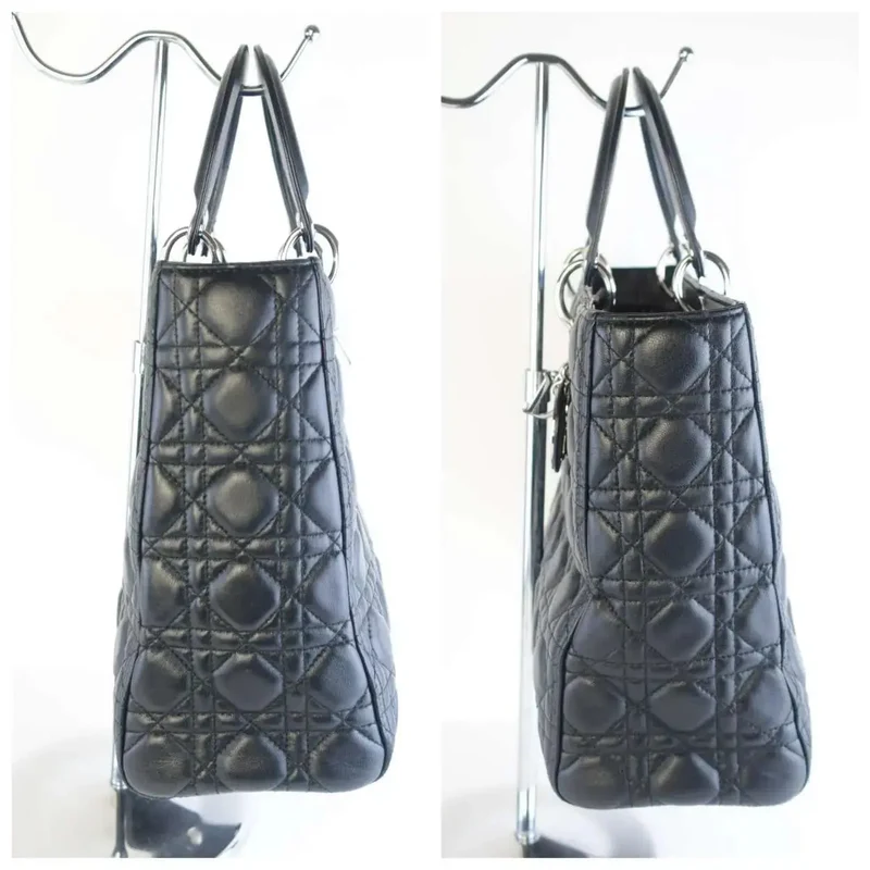 Christian Dior Black Cannage Lambskin Large Lady Dior Shoulder Bag