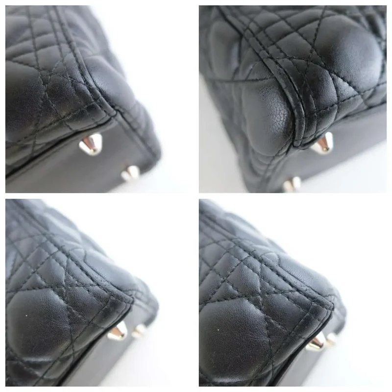 Christian Dior Black Cannage Lambskin Large Lady Dior Shoulder Bag
