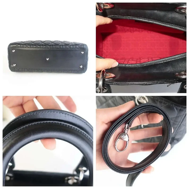 Christian Dior Black Cannage Lambskin Large Lady Dior Shoulder Bag