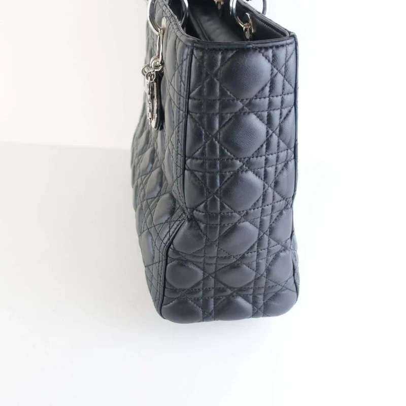 Christian Dior Black Cannage Lambskin Large Lady Dior Shoulder Bag