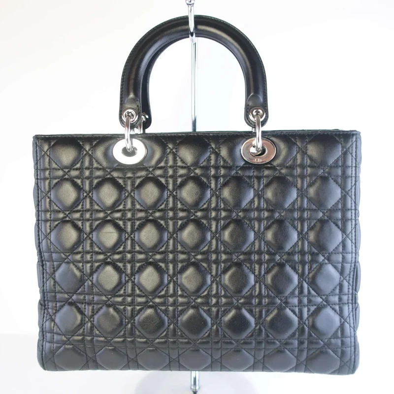 Christian Dior Black Cannage Lambskin Large Lady Dior Shoulder Bag