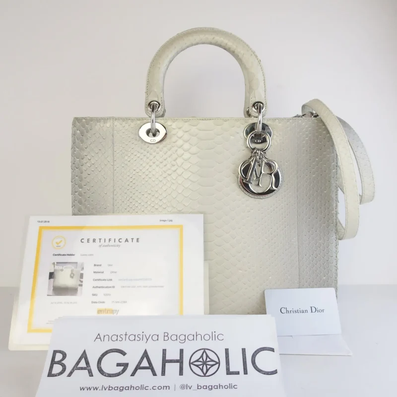 Dior Beige Python Large Lady Dior Shoulder Bag