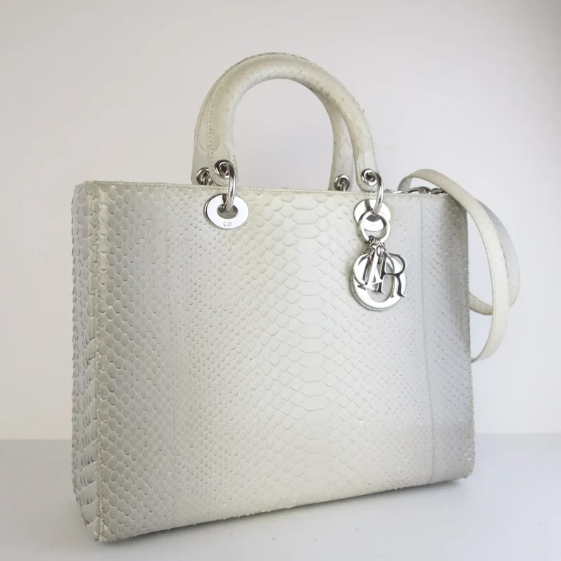 Dior Beige Python Large Lady Dior Shoulder Bag