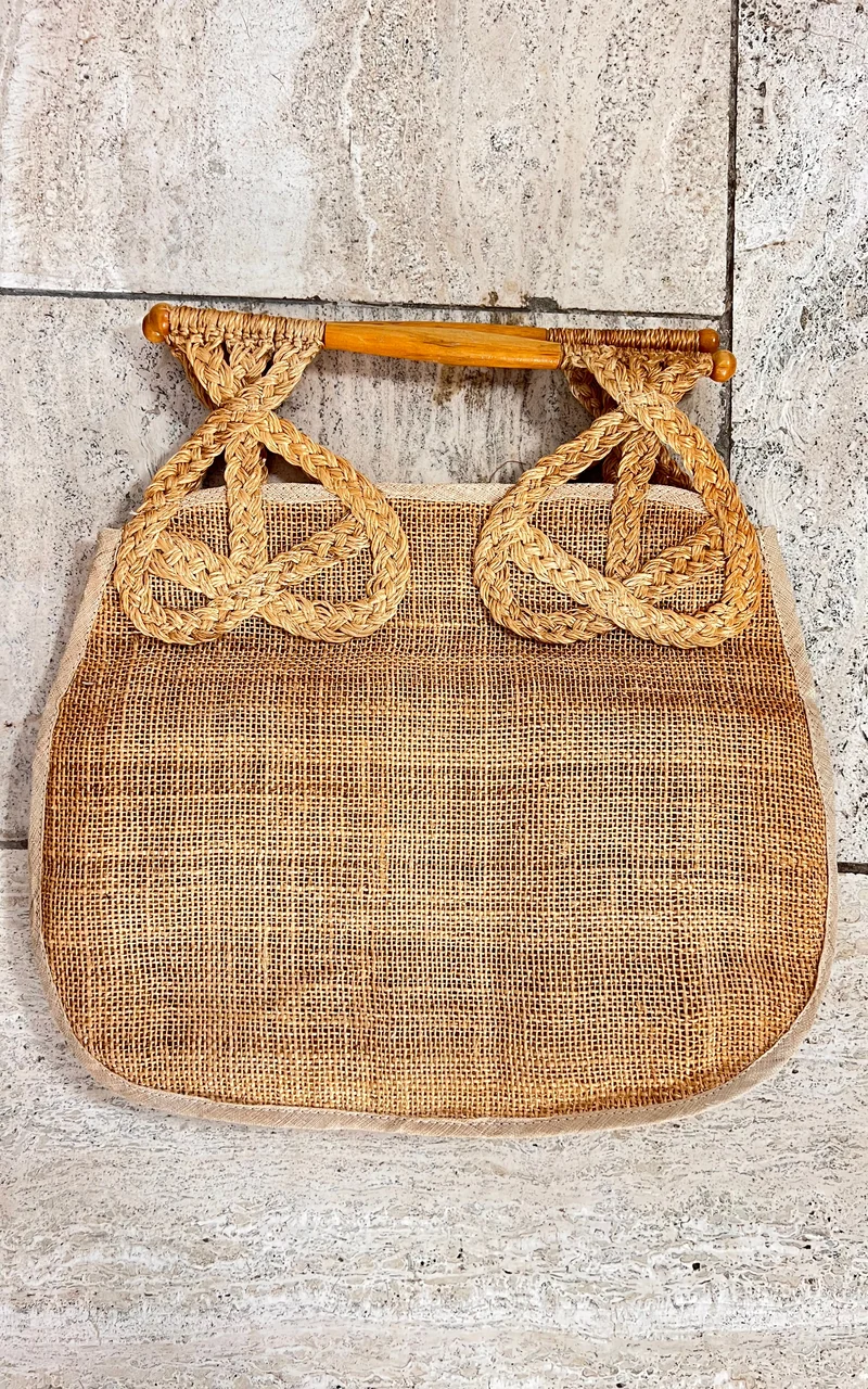 Vintage 70s Raffia Bamboo Handbag