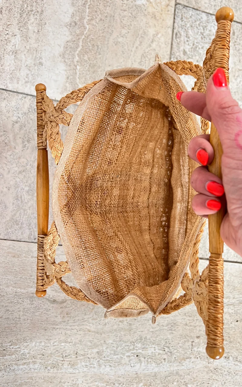 Vintage 70s Raffia Bamboo Handbag