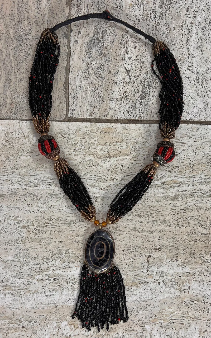 Vintage Tribal Multi-Strand Beaded Statement Necklace