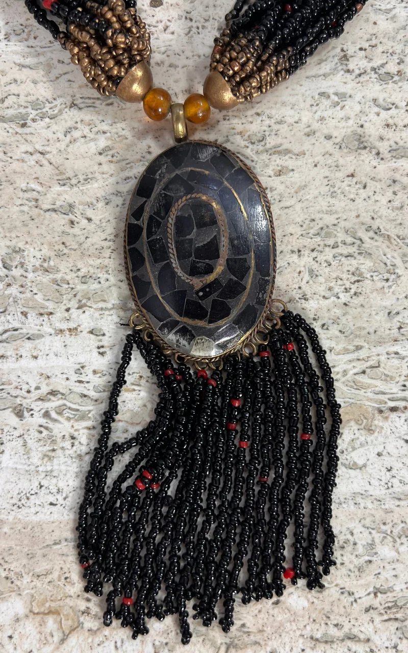Vintage Tribal Multi-Strand Beaded Statement Necklace