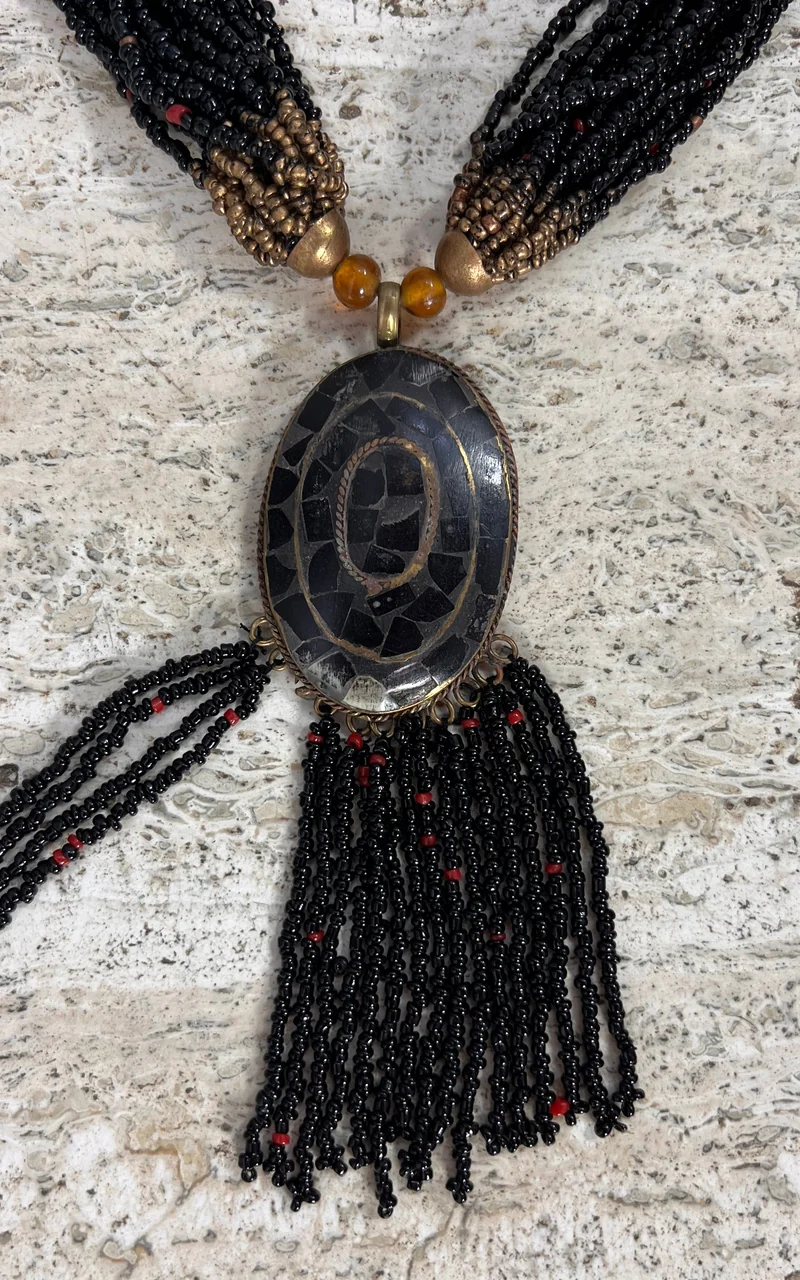 Vintage Tribal Multi-Strand Beaded Statement Necklace