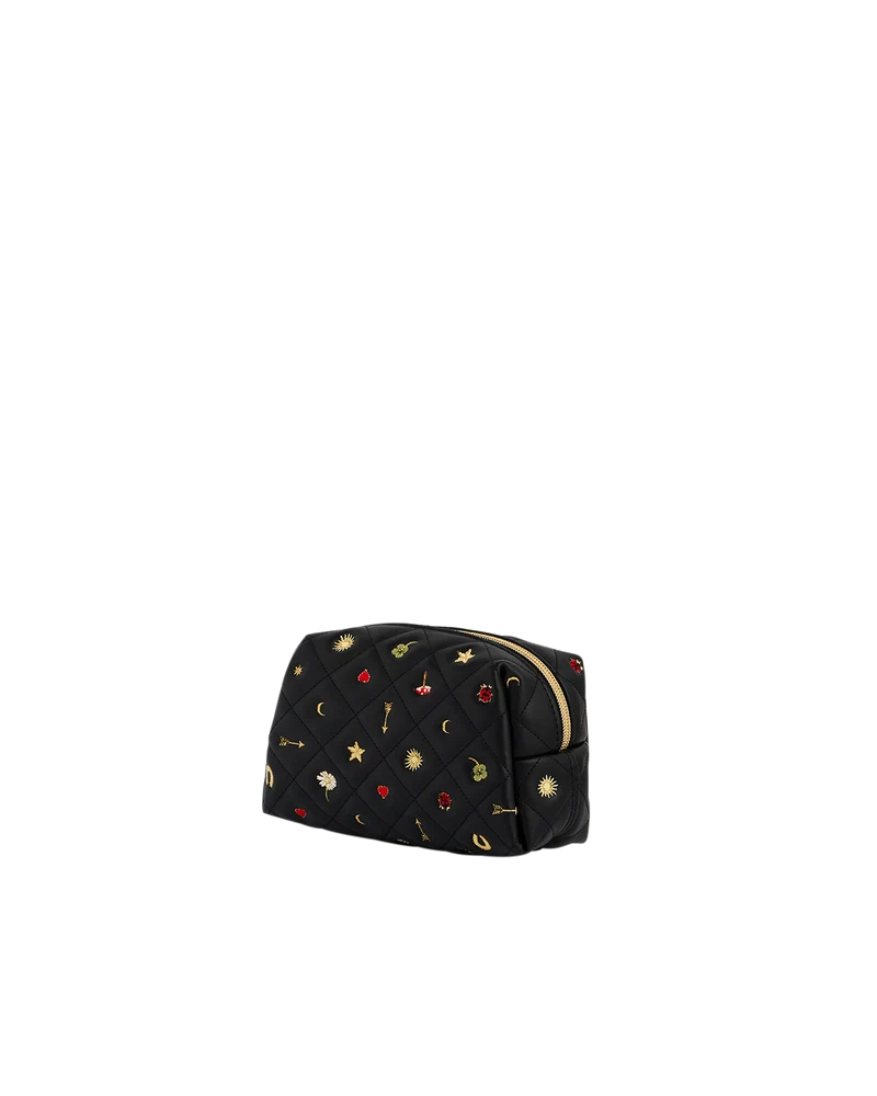 Black Quilted Celestial Embroidered Pouch