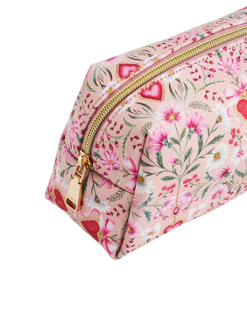 Penelope Floral Heart Pink Cosmetic Pouch