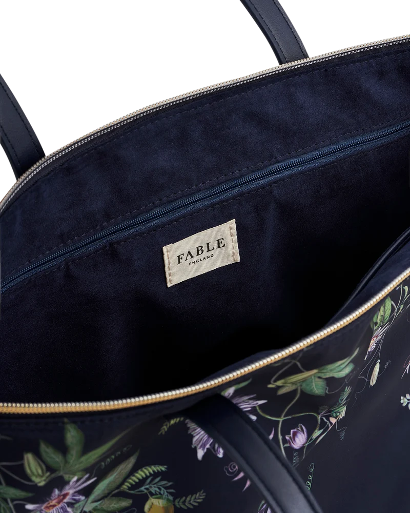 Navy Passion Flower Grab Tote