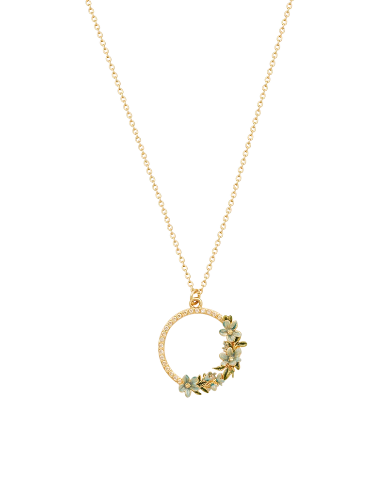 Gold Floral Wreath Necklace & Floral Wreath Hoop Earrings Set