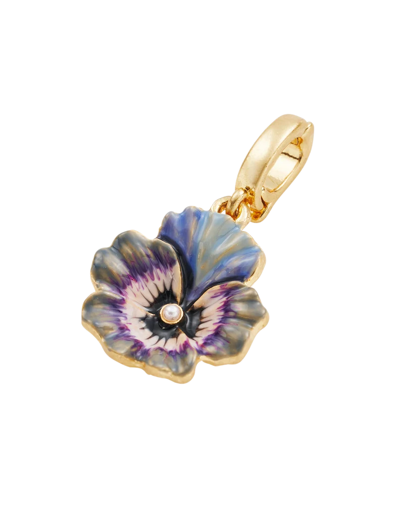 Gold Pansy Pearl Earrings & Pansy & Pearl Collector Charm Bracelet Set