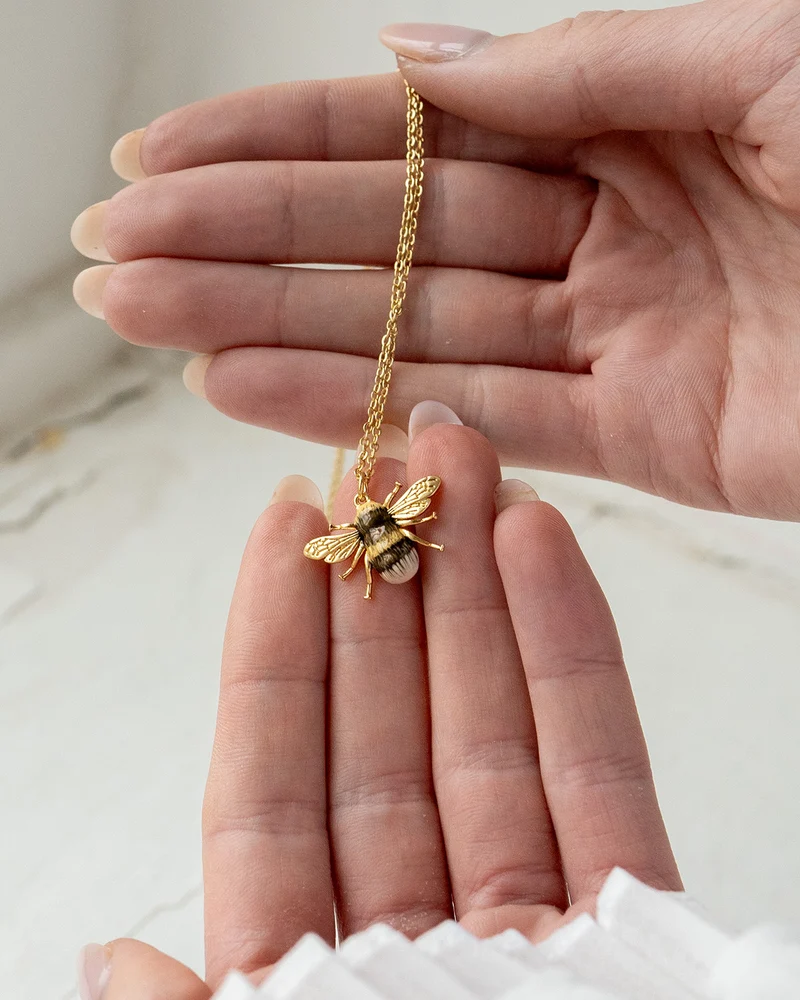 Gold Bee Necklace & Brooch Set