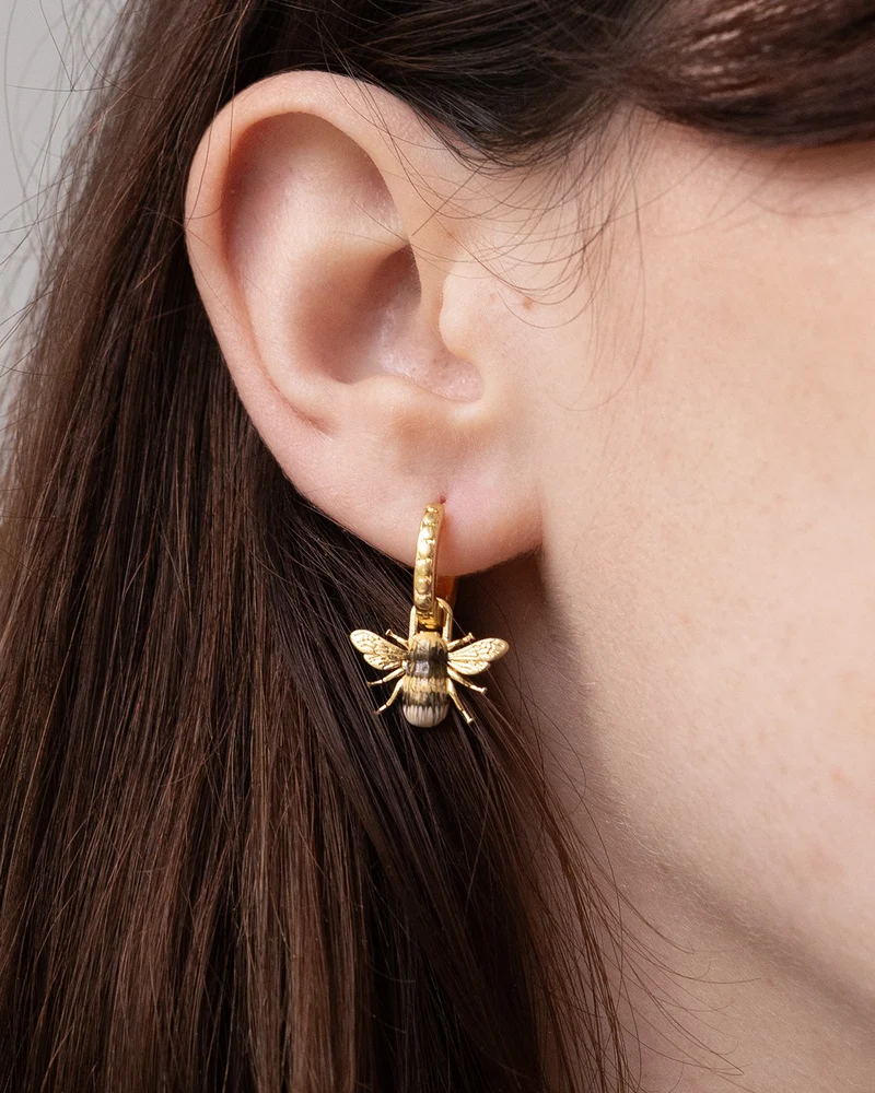 Gold Bee Necklace & Huggie Earrings Set