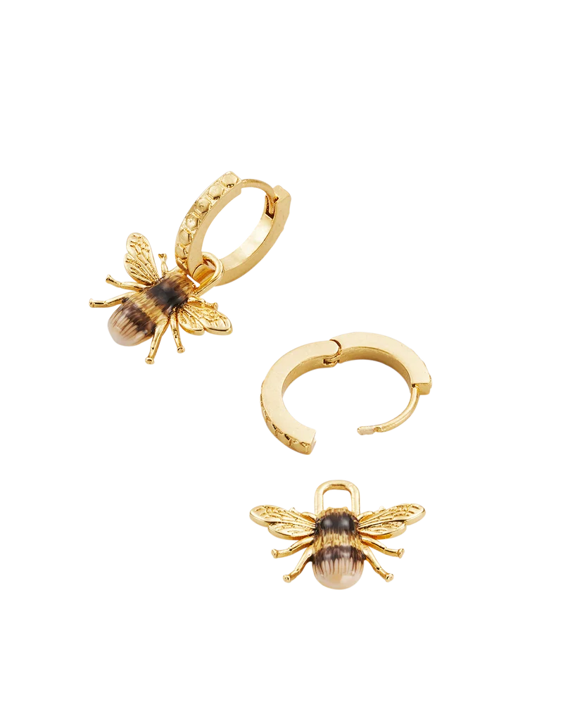 Gold Bee Necklace & Huggie Earrings Set