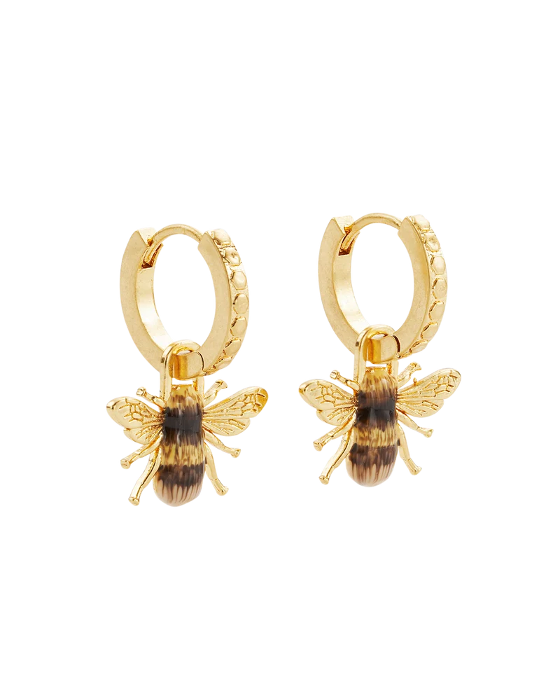 Gold Bee Necklace & Huggie Earrings Set