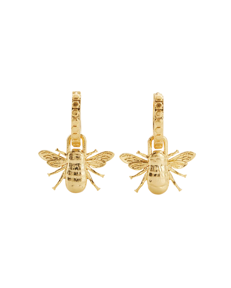 Gold Bee Necklace & Huggie Earrings Set